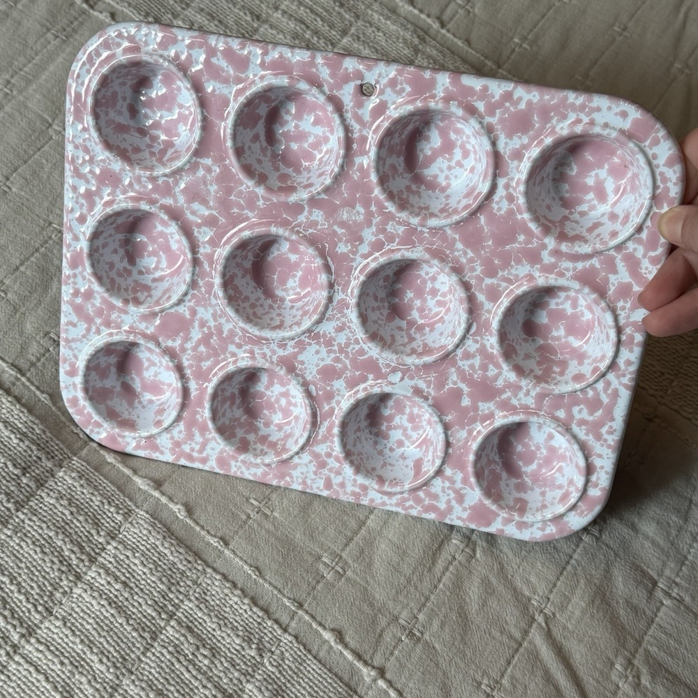 Crow Canyon Mini Muffin Pan, Pink Marble Cottage Core Rare